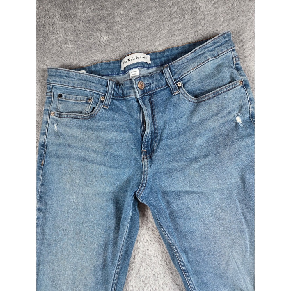 Calvin Klein Jeans Slim Fit 34x30 Medium Wash Blue Mens Distressed Denim - Picture 1 of 10